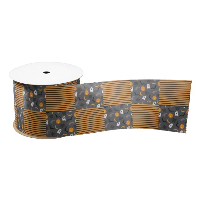 Ruban En Satin Motif Éffrayant Carré d'Halloween (Bobine)