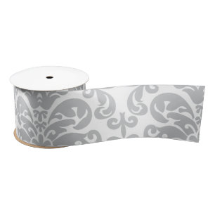 Ruban En Satin Motif élégant gris et blanc de damassé