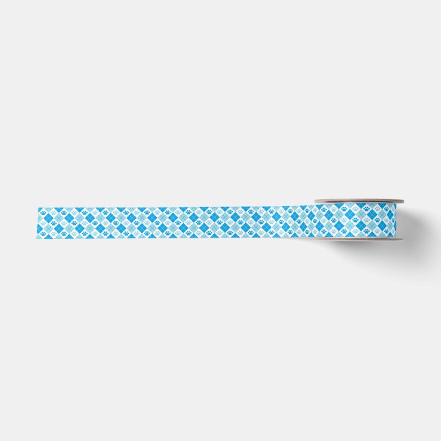 Ruban En Satin Motif Empreinte de patte Jacquard bleu (Devant)