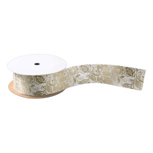 Ruban En Satin Motif en dentelle or et blanc