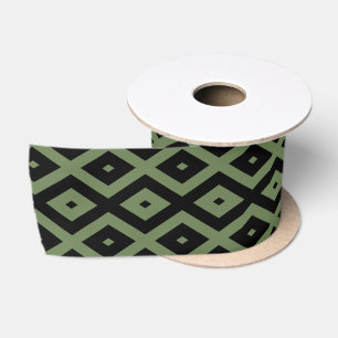 Ruban En Satin Motif en diamant vert olive et noir