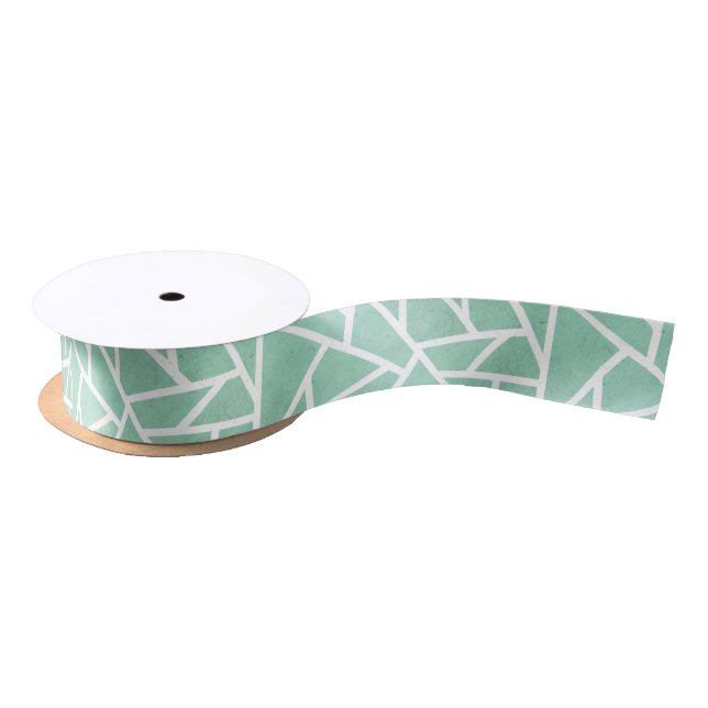 Ruban En Satin Motif en mosaïque verte et blanche (Bobine)