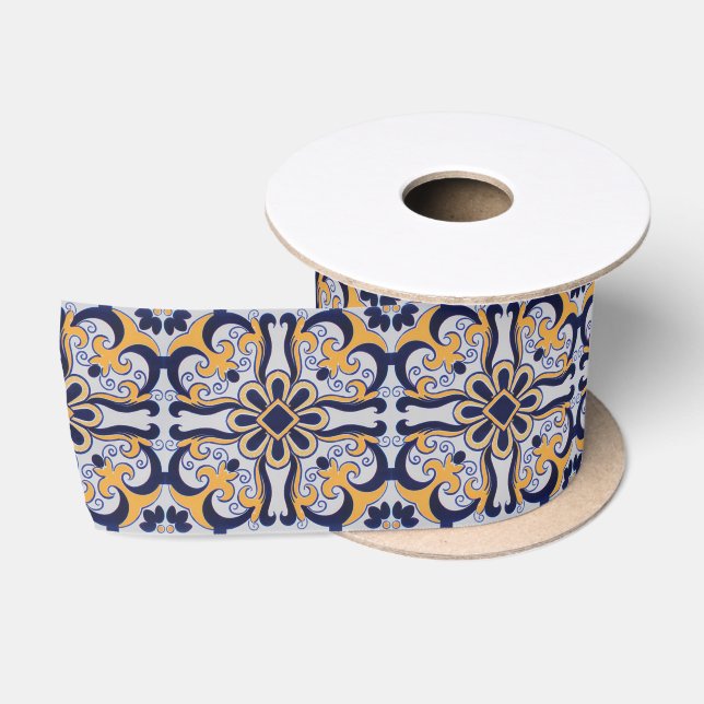 Ruban En Satin Motif en tuiles portugaises (Bobine)