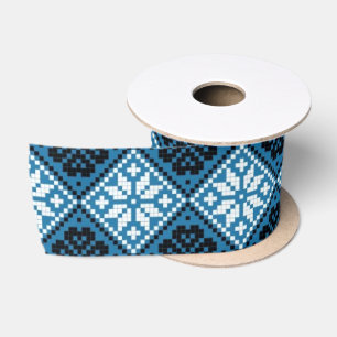 Ruban En Satin Motif estonien bleu noir et blanc Mitten