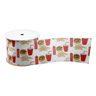 Ruban En Satin Motif Fast Food Burger Fries