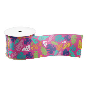Ruban En Satin Motif Feuille d'été de couleur vive