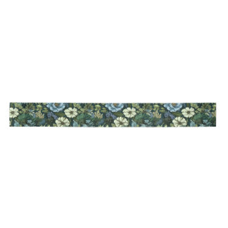 Ruban En Satin Motif Fleur sauvage victorien bleu et vert