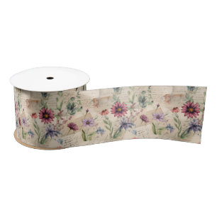 Ruban En Satin Motif Fleur sauvage vintage