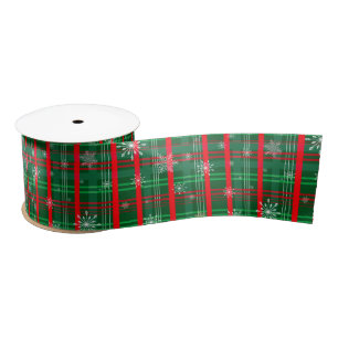 Ruban En Satin Motif flocons de neige carreaux vert Noël 