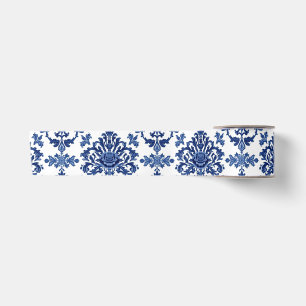 Ruban En Satin Motif floral baroque bleu royal et blanc de luxe