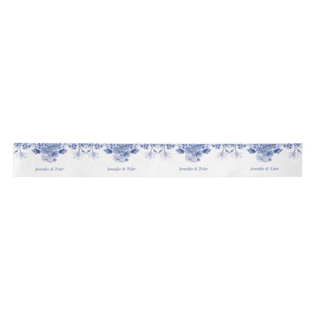 Ruban En Satin Motif Floral bleu et blanc (Devant)