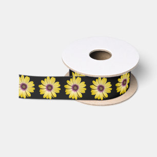 Ruban En Satin Motif floral de Marguerite Africaine Jaune sur fon