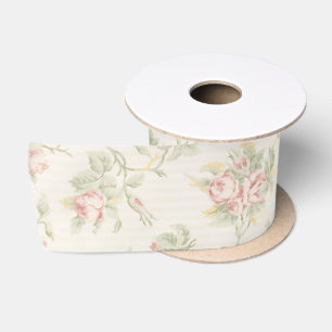 Ruban En Satin Motif Floral Rétro Rose Rose Cottagecore