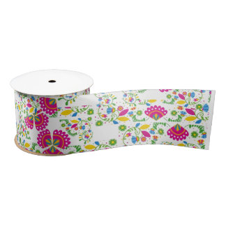 Ruban En Satin Motif floral rouge et blanc