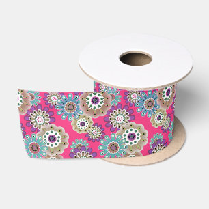 Ruban En Satin Motif floral rustique coloré rétro 