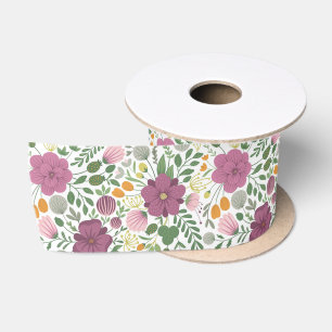 Ruban En Satin Motif Floral tendance rose jaune pourpre vert