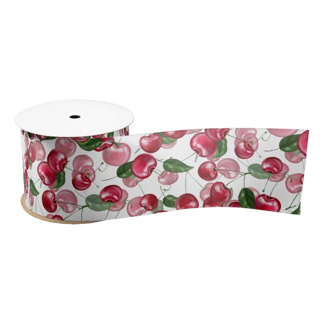 Ruban En Satin Motif Fruit cerise (Bobine)
