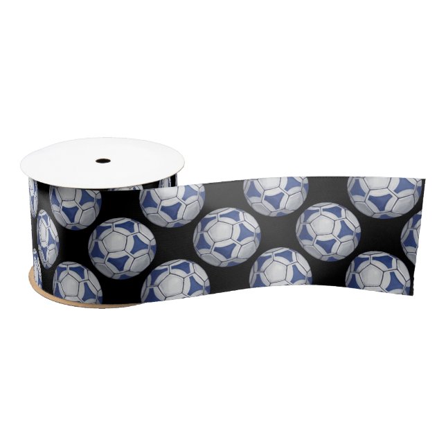Ruban En Satin Motif Futbal bleu et blanc (Bobine)