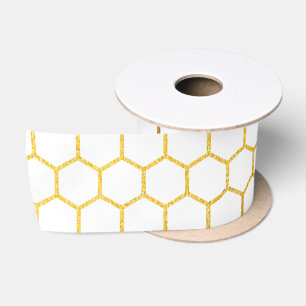 Ruban En Satin Motif géométrique Hexagon blanc et or