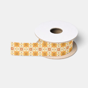 Ruban En Satin Motif géométrique orange et marron complexe