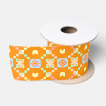 Motif géométrique pixel en pastel sur orange vibra