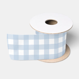Ruban En Satin Motif Gingham Bleu Bébé