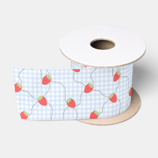 Ruban En Satin Motif Gingham Fraise Sans Couture