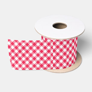 Ruban En Satin Motif Gingham Rouge et Blanc Classique Rustique