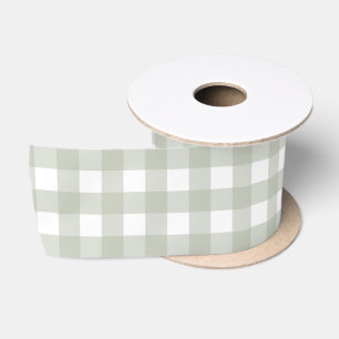 Ruban En Satin Motif Gingham Vert Sauge