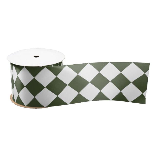 Ruban En Satin Motif Hunter Green Diamond (Bobine)