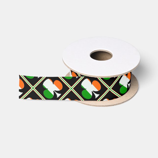 Ruban En Satin Motif irlandais de shamrocks de drapeau (Bobine)