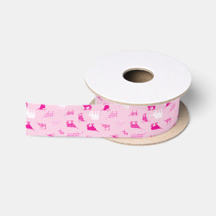 Ruban En Satin Motif Longhorns à motifs roses