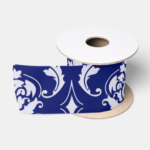 Ruban En Satin Motif lumineux de damassé de bleu marine