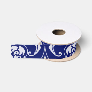 Ruban En Satin Motif lumineux de damassé de bleu marine