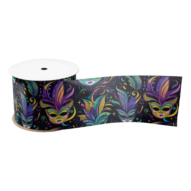 Ruban En Satin Motif Mardi Gras Masques (Bobine)