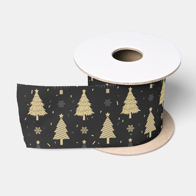 Ruban En Satin Motif moderne Black & Gold élégant sapin de Noël (Bobine)