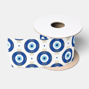 Ruban En Satin Motif Moderne de Mauvais Œil Bleu et Or de Protect