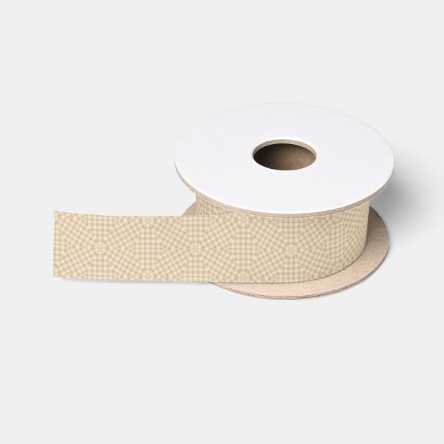 Ruban En Satin Motif moderne En vichy - Beige Satin Ribbon (Bobine)
