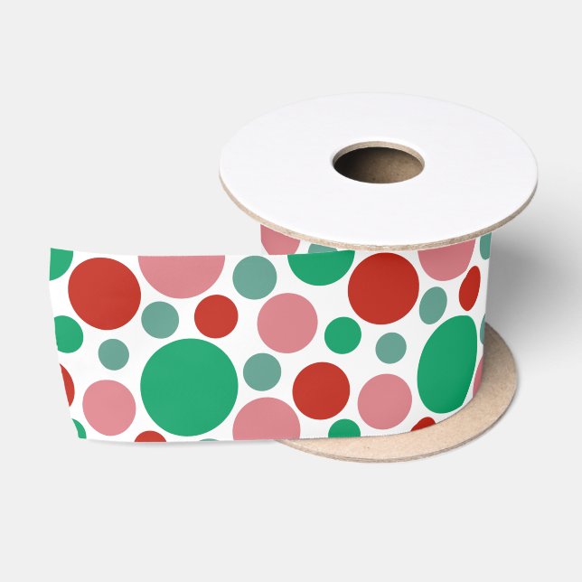 Ruban En Satin Motif moderne Festif Polka Dot Rouge Rose Vert (Bobine)
