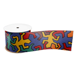 Ruban En Satin Motif Mosaic Geckos - Couleur Terre