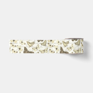 Ruban En Satin Motif papillon beige vintage avec écriture