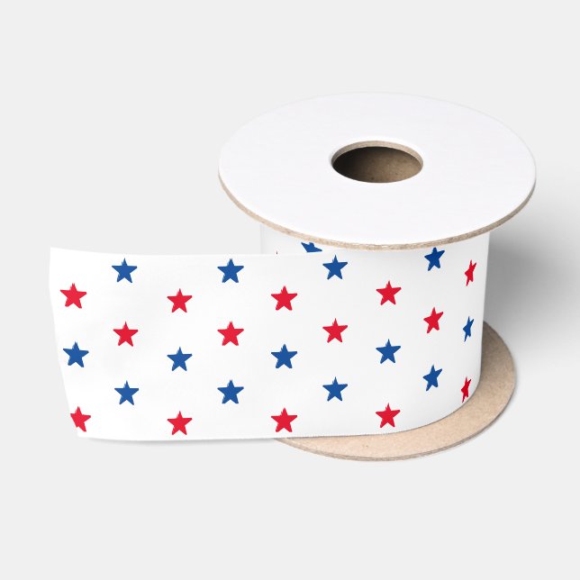 Ruban En Satin Motif Patriotique rouge blanc et bleu étoiles (Bobine)