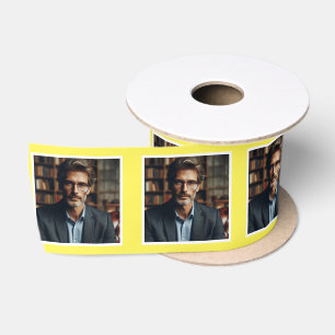 Ruban En Satin Motif photo personnalisé Ruban blanc sur jaune