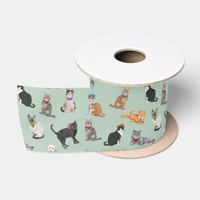 Ruban En Satin Motif pimpant mignon de chat de minous (Bobine)