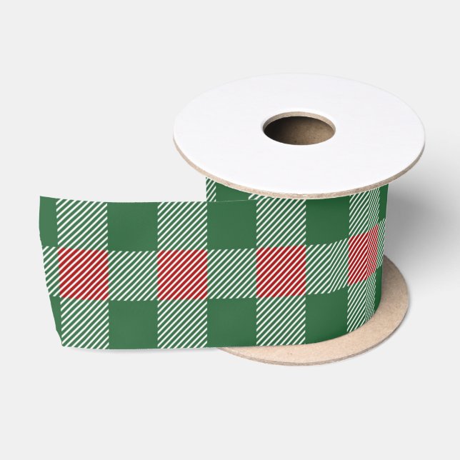 Ruban En Satin Motif Plaid Buffalo Green de Noël (Bobine)