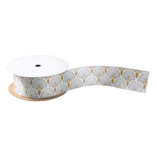Ruban En Satin Motif pour ventilateur Art déco blanc, or et noir