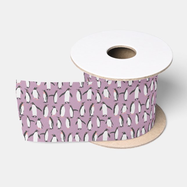 Ruban En Satin Motif pourpre de pingouin (Bobine)