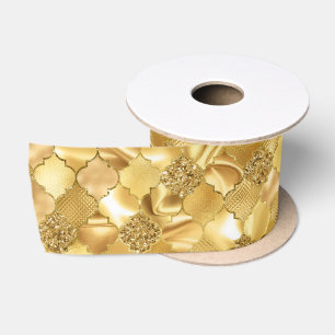 Ruban En Satin Motif Quatrefoil Gold Marocain