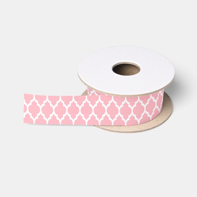 Ruban En Satin Motif Quatrefoil Marocain Blanc Rose #4 (Bobine)