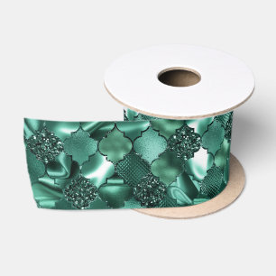 Ruban En Satin Motif Quatrefoil Marocain Vert foncé